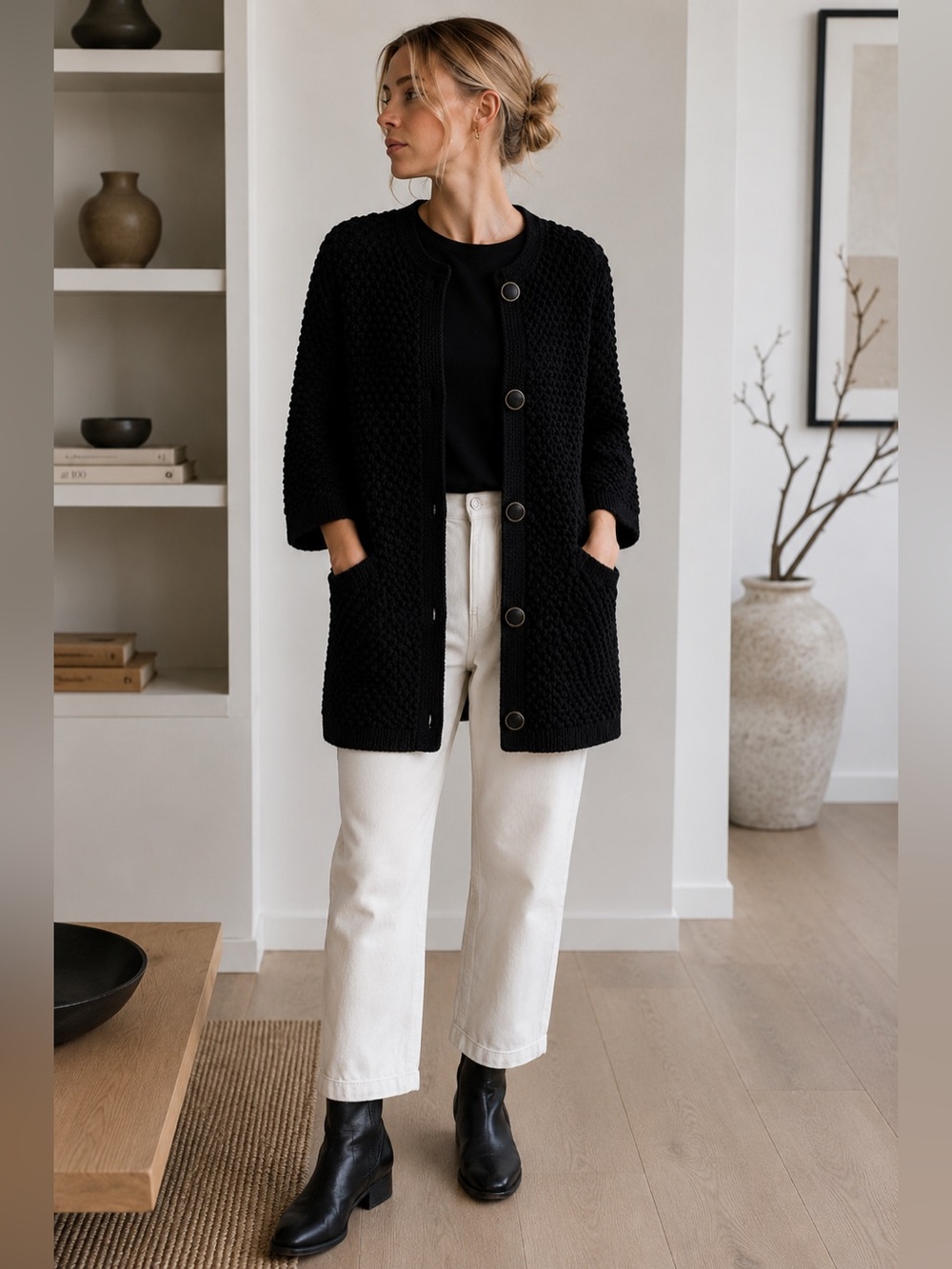 Vintage Paul & Joe Sister Textured Knit Cardigan Coat Black Cotton 36 Small